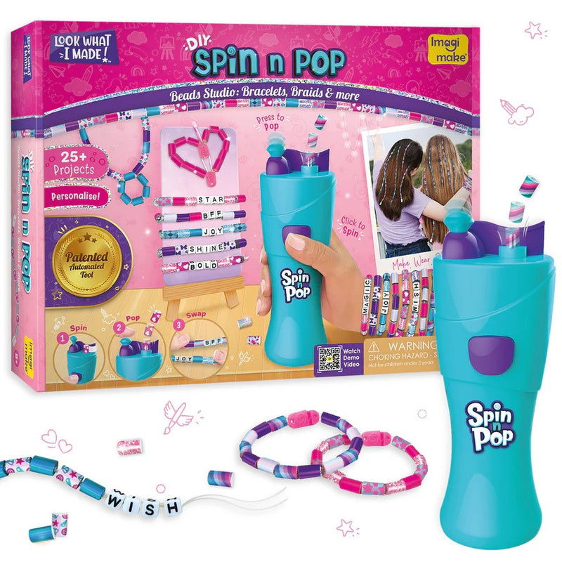 Imagimake Spin n Pop Beads Studio: Bracelets Braids & More| Patented Electric Bracelet Maker| DIY for Kids Ages 8|12| Create 25+ Accessories| Jewellery Making Kit| Gift for Girls & Teens, Multicolor