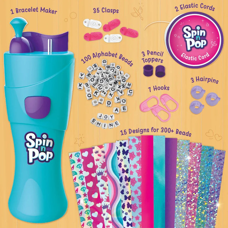 Spin Pop bracelet maker set with accessories on a yellow background