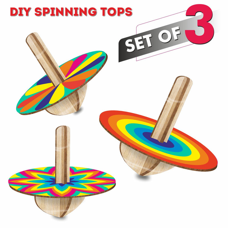 DIY Spinning Tops Set of 3 for Kids | Wooden Spinning Top Toy for Boys & Girls | Colorful Spin & Play Toy | Fine Motor Skills & Cognitive Development Activity | Creative Educational Toy | Age 3+