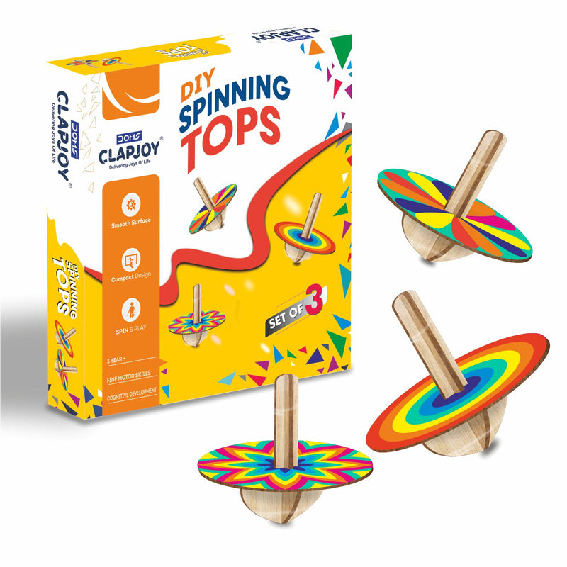 DIY Spinning Tops Set of 3 for Kids | Wooden Spinning Top Toy for Boys & Girls | Colorful Spin & Play Toy | Fine Motor Skills & Cognitive Development Activity | Creative Educational Toy | Age 3+