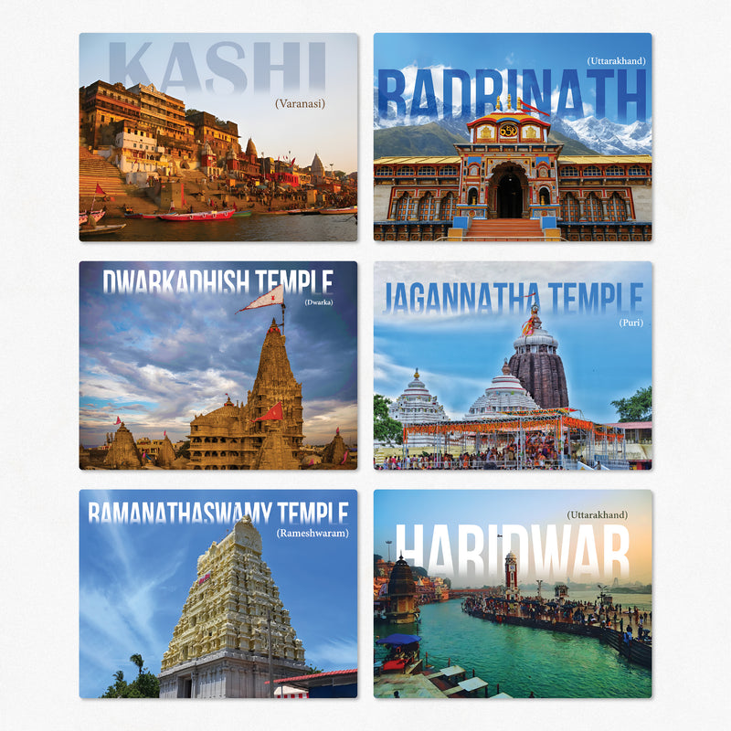 TodFod Spiritual Places of India Fridge Magnet Set of 6 | 3x2.25 Inch Kashi, Badrinath, Dwarka & Puri Temple MDF Wood Magnets