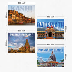 TodFod Spiritual Places of India Fridge Magnet Set of 6 | 3x2.25 Inch Kashi, Badrinath, Dwarka & Puri Temple MDF Wood Magnets