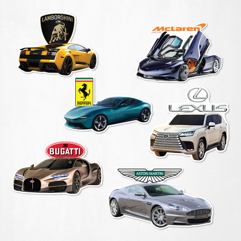 TodFod Sports Cars Fridge Magnet Set of 6 | 3 Inch Luxury Supercar & Brand Logo MDF Wood Magnets