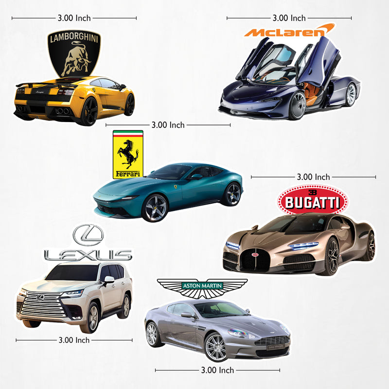 TodFod Sports Cars Fridge Magnet Set of 6 | 3 Inch Luxury Supercar & Brand Logo MDF Wood Magnets