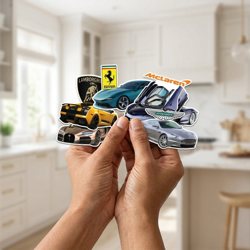 TodFod Sports Cars Fridge Magnet Set of 6 | 3 Inch Luxury Supercar & Brand Logo MDF Wood Magnets