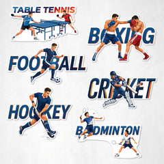 TodFod Sports Design Fridge Magnet Set of 6 | 3 Inch Table Tennis, Football, Cricket, Boxing, Badminton & Hockey MDF Wood Magnets