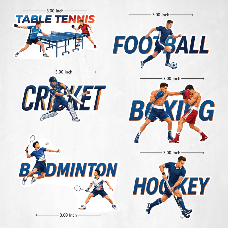 TodFod Sports Design Fridge Magnet Set of 6 | 3 Inch Table Tennis, Football, Cricket, Boxing, Badminton & Hockey MDF Wood Magnets