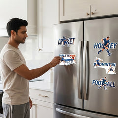 TodFod Sports Design Fridge Magnet Set of 6 | 3 Inch Table Tennis, Football, Cricket, Boxing, Badminton & Hockey MDF Wood Magnets