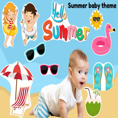 Todfod Summer Theme Photo Booth Props |18+ Tropical Cards for Kids & Baby Photoshoots | Beach, Palm Tree, Ice Cream Designs | Premium Cardstock Material | Perfect for Birthday Parties & Celebrations