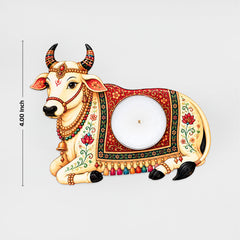 TodFod Nandi Cow Tealight Candle Holder Coaster 4 Inch Wooden MDF Decorative Diya Stand for Diwali Pooja Home Decor