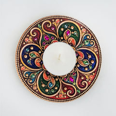 TodFod Round Tealight Candle Holder Coaster 4 Inch Decorative Wooden MDF Mandala Design for Diwali Pooja Home Decor