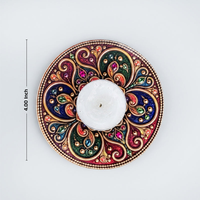 TodFod Round Tealight Candle Holder Coaster 4 Inch Decorative Wooden MDF Mandala Design for Diwali Pooja Home Decor