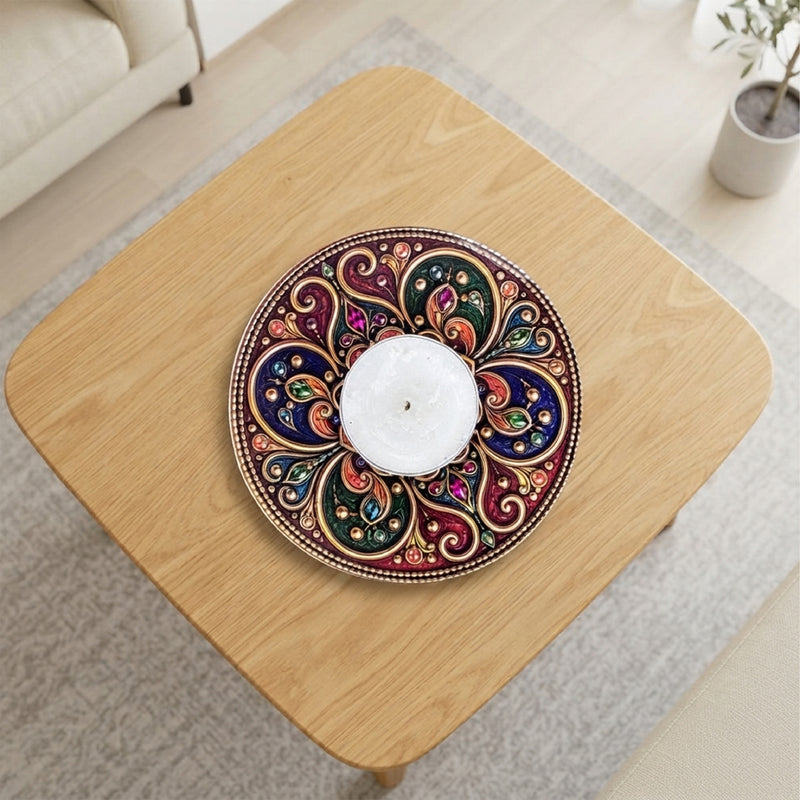 TodFod Round Tealight Candle Holder Coaster 4 Inch Decorative Wooden MDF Mandala Design for Diwali Pooja Home Decor
