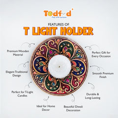 TodFod Round Tealight Candle Holder Coaster 4 Inch Decorative Wooden MDF Mandala Design for Diwali Pooja Home Decor