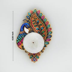 TodFod Peacock Tealight Candle Holder Coaster 4 Inch Wooden MDF Decorative Peacock Design for Diwali Pooja Home Decor
