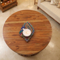 TodFod Peacock Tealight Candle Holder Coaster 4 Inch Wooden MDF Decorative Peacock Design for Diwali Pooja Home Decor