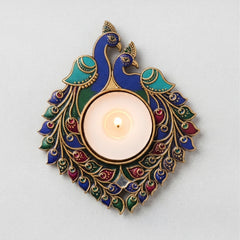 TodFod Double Peacock Tealight Candle Holder Coaster 4 Inch Wooden MDF Decorative Peacock Design for Diwali Pooja Home Decor