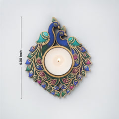 TodFod Double Peacock Tealight Candle Holder Coaster 4 Inch Wooden MDF Decorative Peacock Design for Diwali Pooja Home Decor