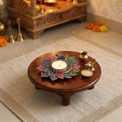 TodFod Peacock Tealight Candle Holder Coaster 4 Inch Wooden MDF Floral Decorative Design for Diwali Pooja Home Decor