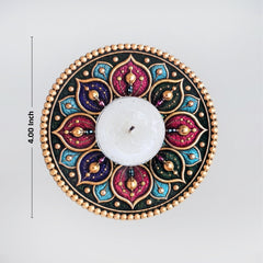 TodFod Round Tealight Candle Holder Coaster 4 Inch Wooden MDF Floral Mandala Design for Diwali Pooja Home Decor
