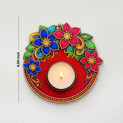 TodFod Floral Tealight Candle Holder Coaster 4 Inch Wooden MDF Decorative Flower Design for Diwali Pooja Home Decor