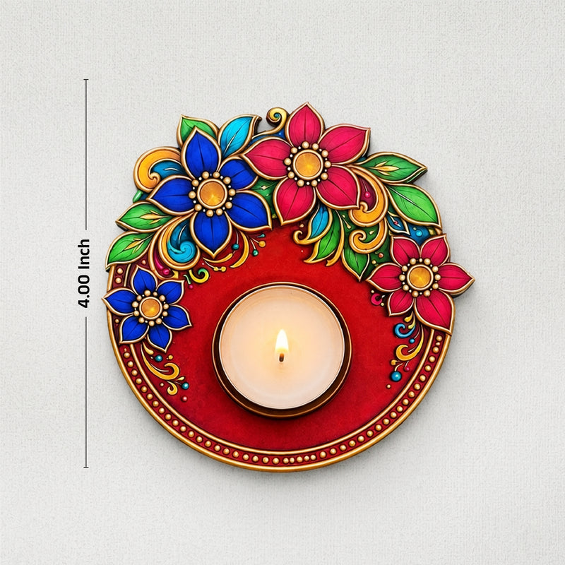 TodFod Floral Tealight Candle Holder Coaster 4 Inch Wooden MDF Decorative Flower Design for Diwali Pooja Home Decor