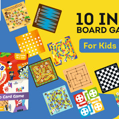 10 in 1 Board Game for Kids & Family | Ludo, Chess, Snakes & Ladders, Backgammon, Solitaire, Treasure Hunt & More | 2-4 Players | Age 4+ | With Rainbow Card Game