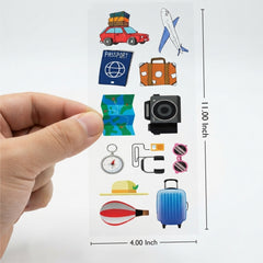 TodFod Travel DTF Heat Transfer Sticker Sheet | Cute Travel-Themed Iron-On Transfers for T-Shirts, Hoodies, Bags, Luggage & Fabric DIY Crafts | 11 x 4 Inch