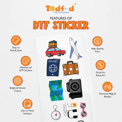 TodFod Travel DTF Heat Transfer Sticker Sheet | Cute Travel-Themed Iron-On Transfers for T-Shirts, Hoodies, Bags, Luggage & Fabric DIY Crafts | 11 x 4 Inch