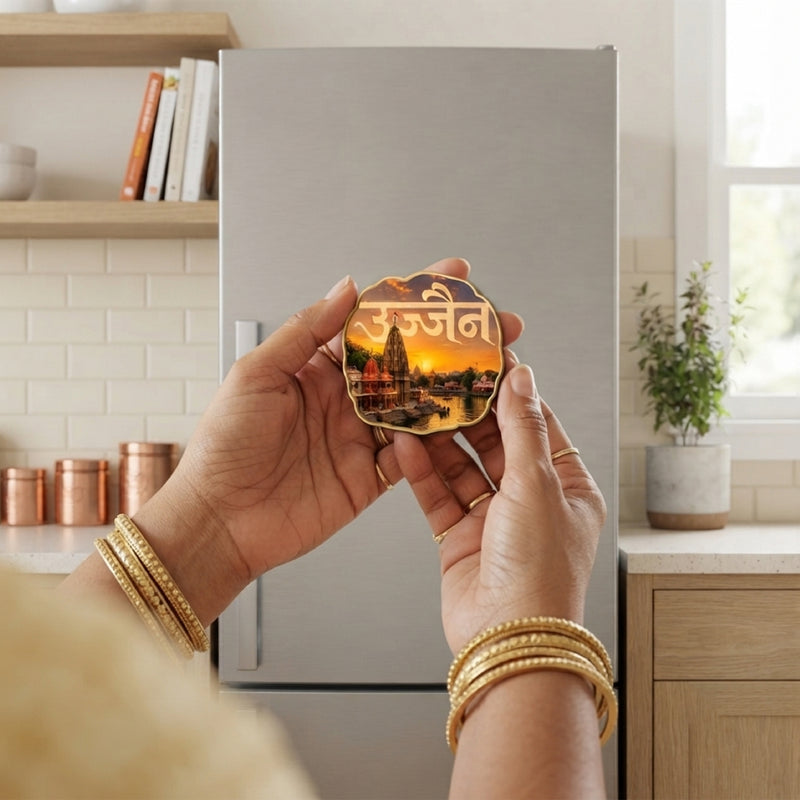 Todfod Ujjain Fridge Magnet | Wooden Ujjain Mahakaleshwar Temple Souvenir Refrigerator Magnet | Madhya Pradesh Spiritual Decorative Magnet for Kitchen, Home & Office | 3 Inch