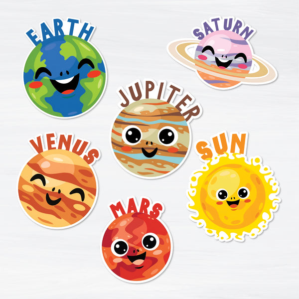 TodFod Cute Universe Fridge Magnet Set of 6 | 3 Inch Cartoon Solar System Smiley Planet & Sun MDF Wood Magnets