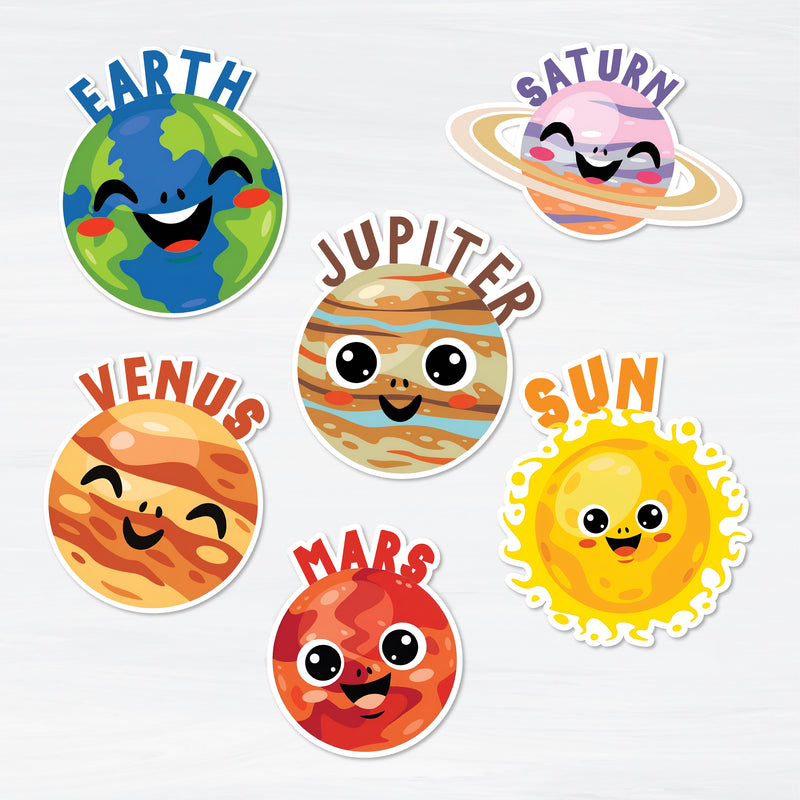 TodFod Cute Universe Fridge Magnet Set of 6 | 3 Inch Cartoon Solar System Smiley Planet & Sun MDF Wood Magnets
