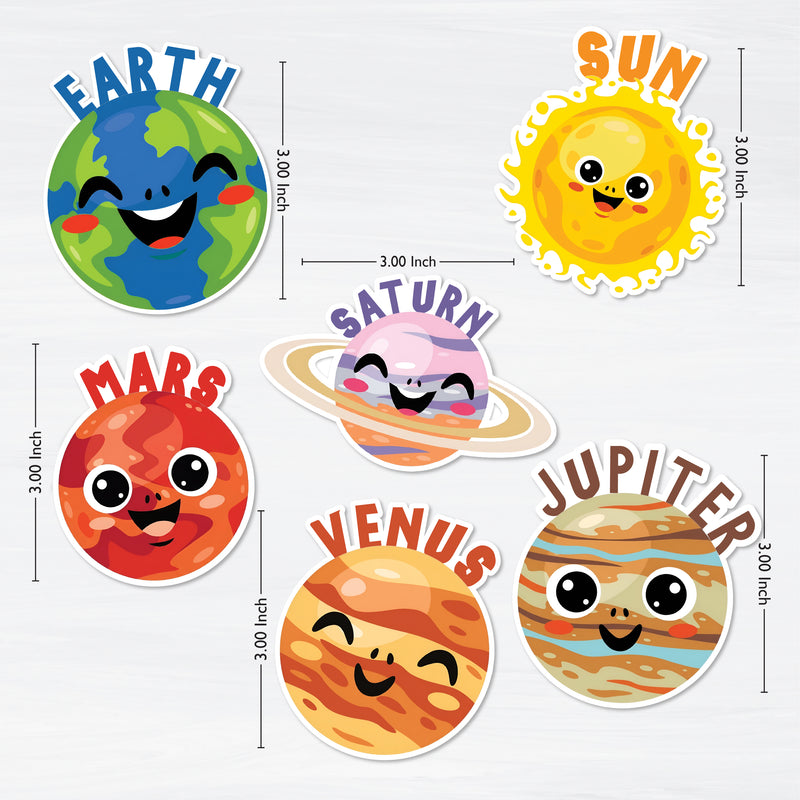 TodFod Cute Universe Fridge Magnet Set of 6 | 3 Inch Cartoon Solar System Smiley Planet & Sun MDF Wood Magnets