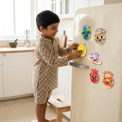 TodFod Cute Universe Fridge Magnet Set of 6 | 3 Inch Cartoon Solar System Smiley Planet & Sun MDF Wood Magnets