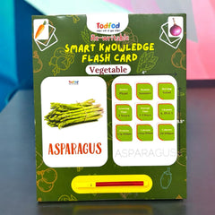 Todfod vegetable flash card packaging with asparagus illustration on a colorful background