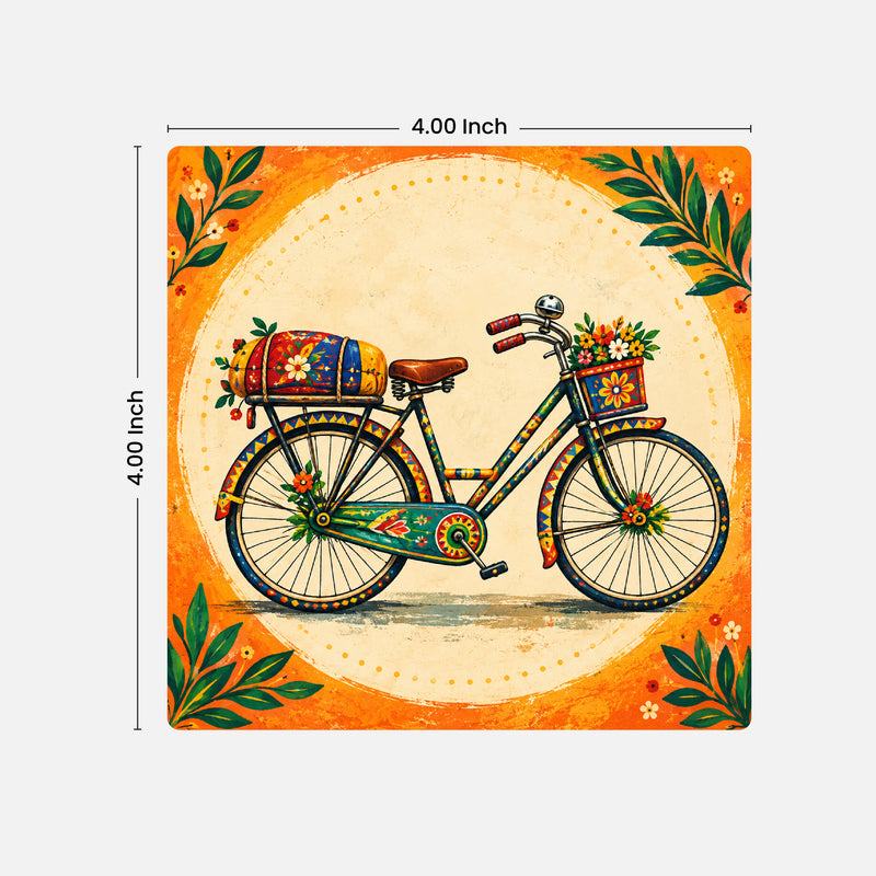 Todfod Indian Vehicle Theme Wooden Coasters Set of 6 – Transport Design Square Tea & Coffee Mug Coasters for Home & Office