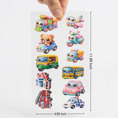TodFod Vehicles DTF Heat Transfer Sticker Sheet | Cute Cars, Bus, Train & Emergency Vehicle Iron-On Transfers for T-Shirts, Hoodies, Bags & Fabric DIY Crafts | 11 x 4 Inch