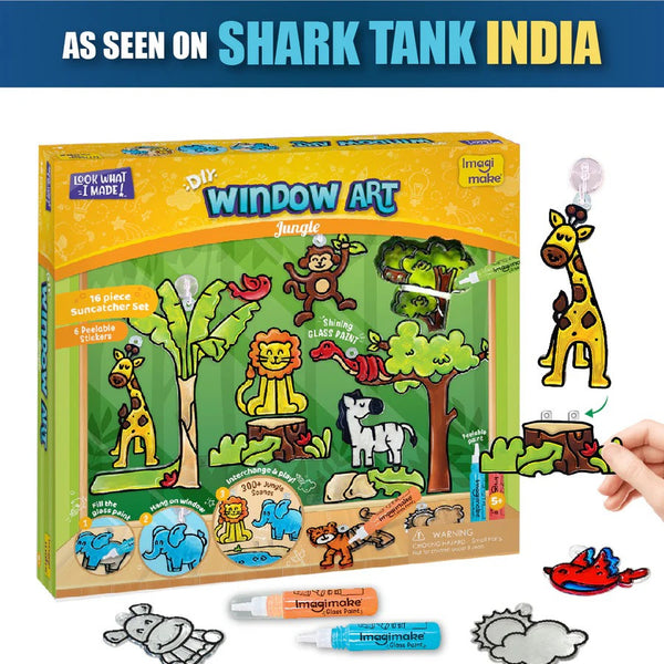 Imagimake Window Art Jungle|Glass Painting Kit|Sun Catcher|Art and Craft Kit|Toys for Girls & Boys|DIY Kit for Kids|Birthday Gift for Girls & Boys 5+ Years,Multicolor