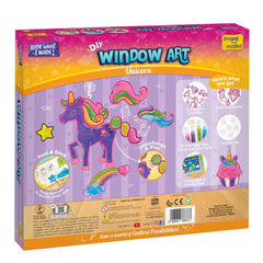 Box of DIY window art kit with unicorn design and colorful packaging.