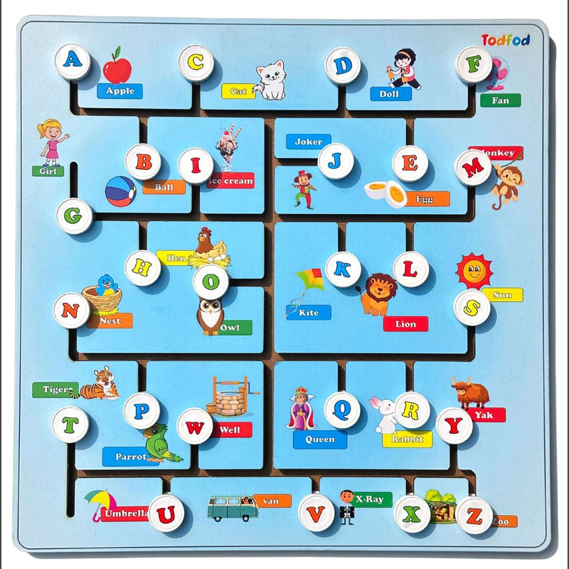 Educational alphabet board game with letters and pictures for children