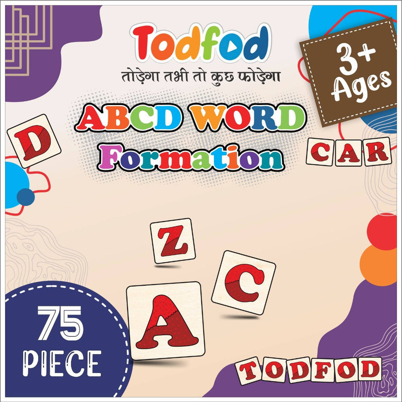 Todfod ABCD Word Formation educational toy packaging with colorful letters and branding.