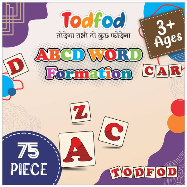 Todfod Wooden ABCD Word Formation Toy for Kids & Children 75 Pieces Block, English Alphabets with Knob, Early Education Word Making Educational and Preschool Learning Boards
