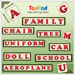 Educational board game with letters and words on a green background, featuring the brand 'Todfod'.
