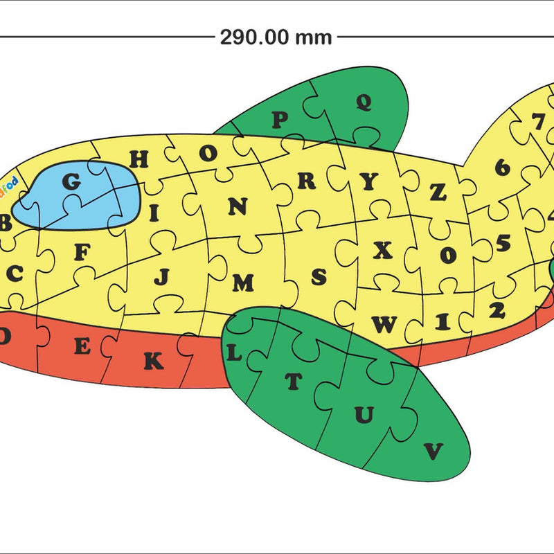 Fish-shaped puzzle with letters and numbers on a white background