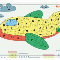Children's puzzle with airplane design and letters and numbers, brand 'Todfod' visible
