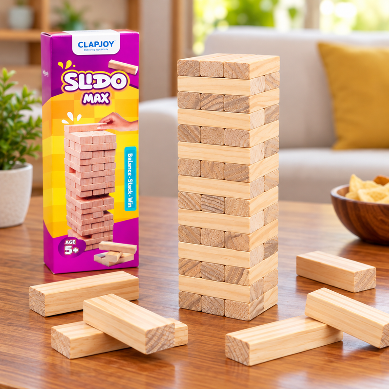 Slido Max Wooden Stacking Blocks Game for Kids & Adults | Premium Balance & Tumble Tower Game | Fine Motor Skills & Focus Development Toy (Ages 5+)