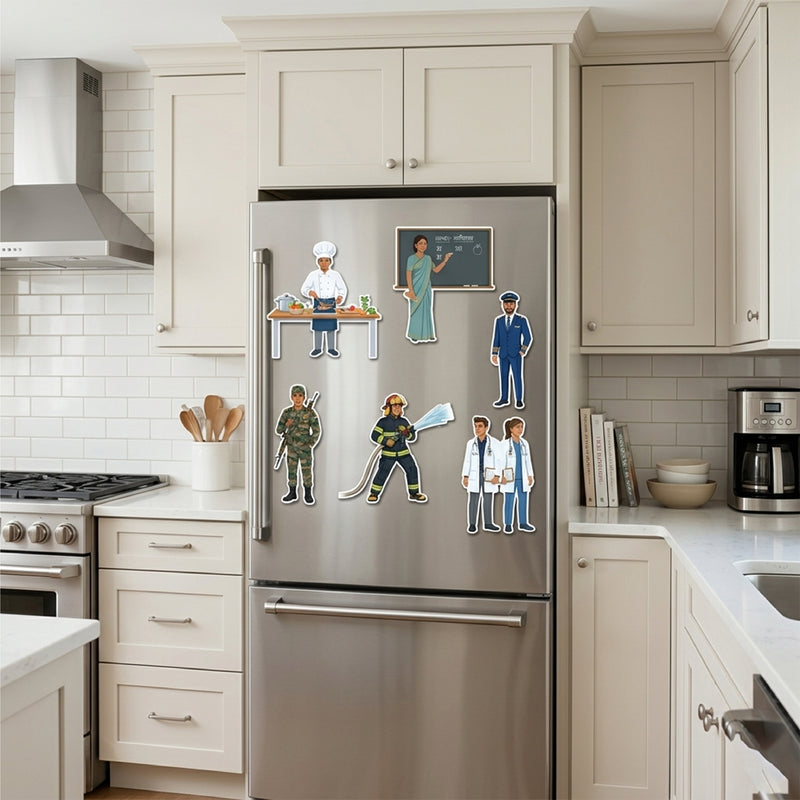 TodFod Career Fridge Magnet Set of 6 | 3 Inch Cartoon Profession MDF Wood Magnets for Kids & Home Decor