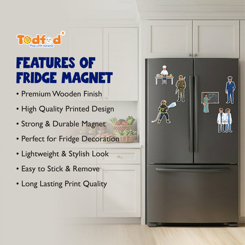 TodFod Career Fridge Magnet Set of 6 | 3 Inch Cartoon Profession MDF Wood Magnets for Kids & Home Decor