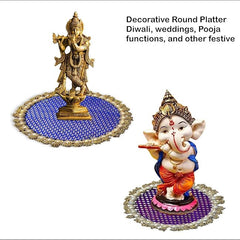 Decorative round platter with a statue on a white background