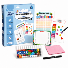 Pre-School Activity Kit for Kids 3+ Years | Write Learn & Wipe Tracing Board, Reusable Activity Cards, 12 Color Sketch Pens, Marker & Good Habit Chart